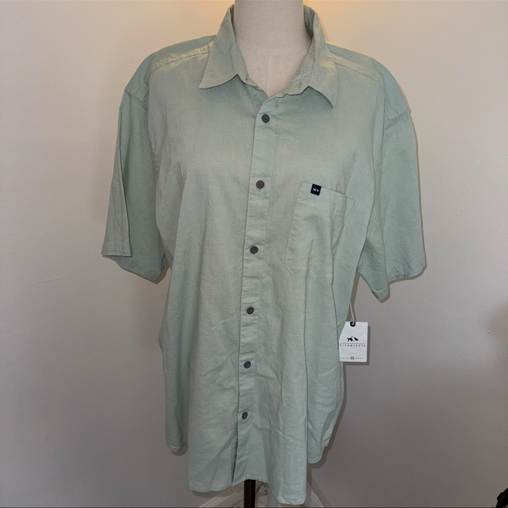 Fish Hippie Men’s XL Green RumFront SS Button Up Polo Shirt
